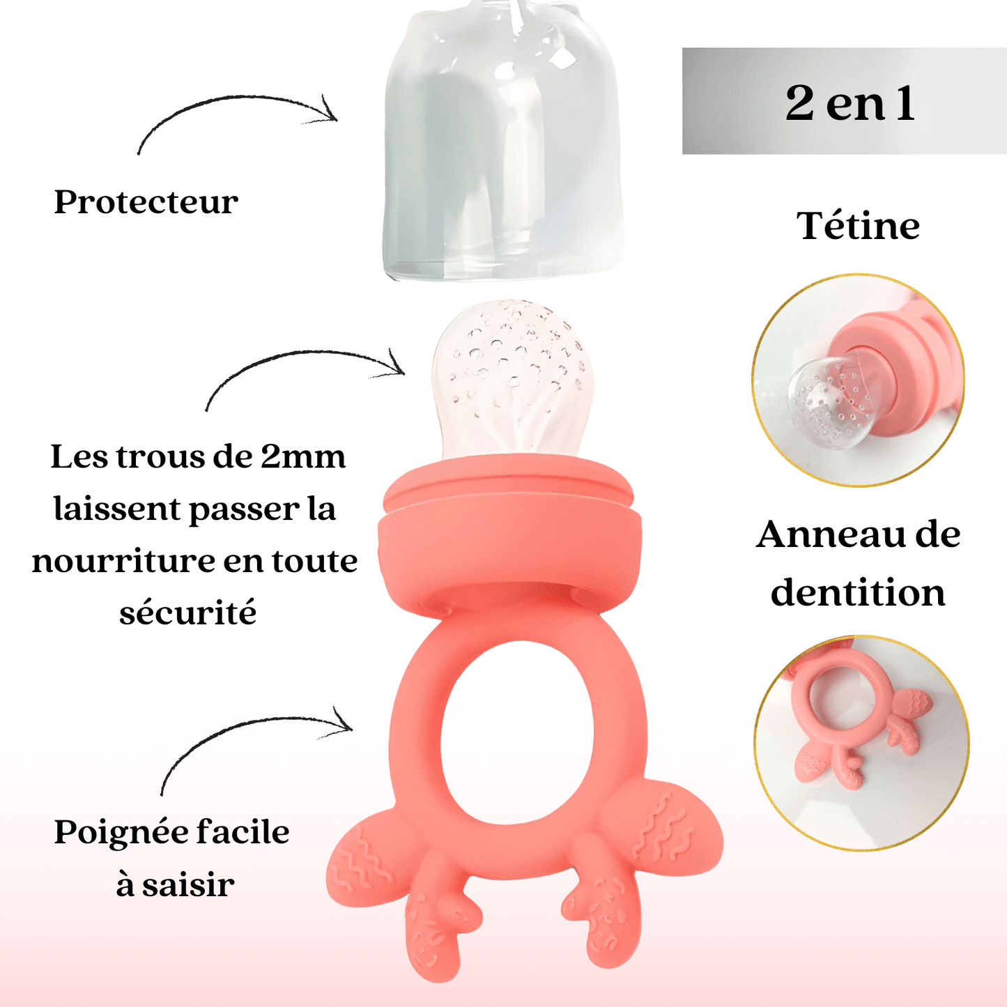 Fonction 2 en 1: Il s'agit d'une tétine d'alimentation et d'un anneau de dentition.