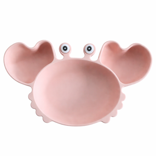 assiette en silicone à ventouse en forme de crabe beige rosé