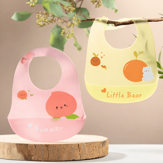 duo de bavoirs en silicone rose et jaune