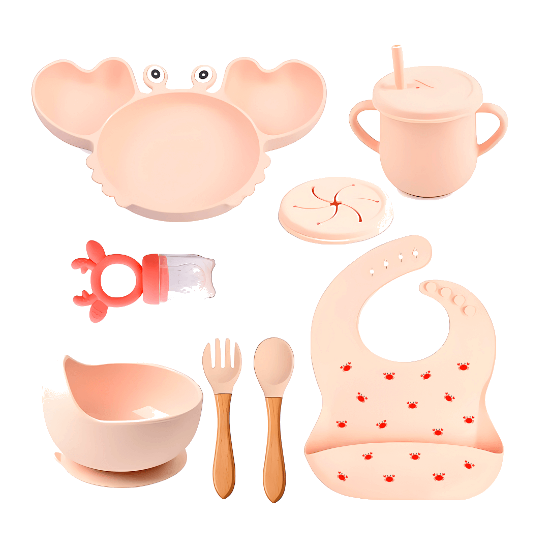 ensemble d'alimentation pour bébé en silicone beige rosé