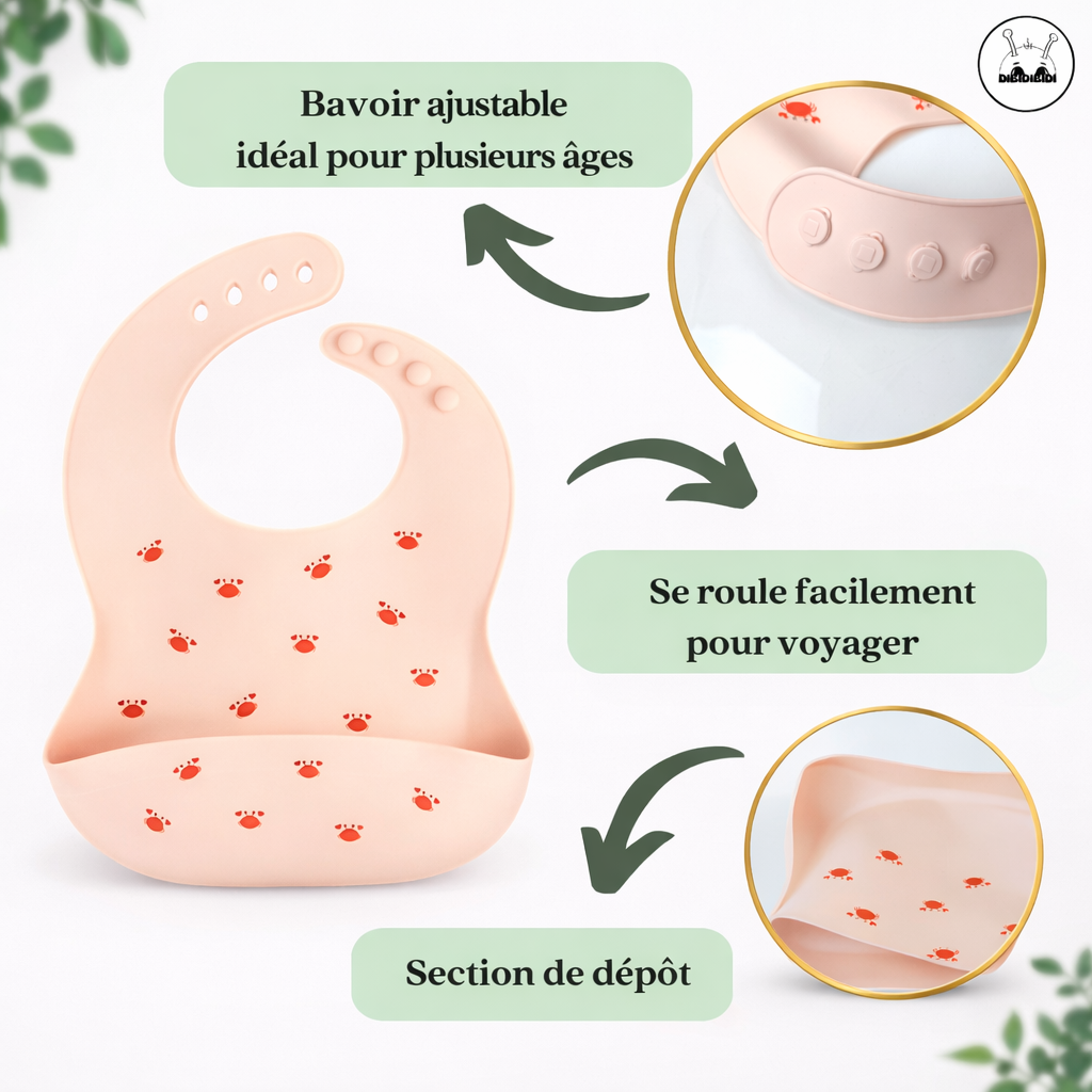 bavoir ajustable et se roule facilement pour voyager