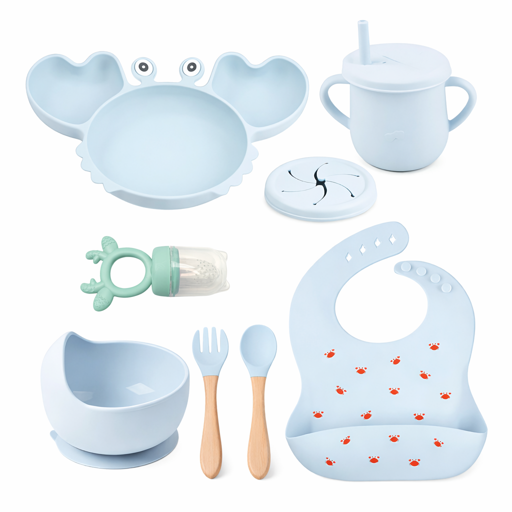 ensemble d'alimentation 9 pièces en silicone bleu ciel