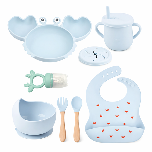 ensemble d'alimentation 9 pièces en silicone bleu ciel