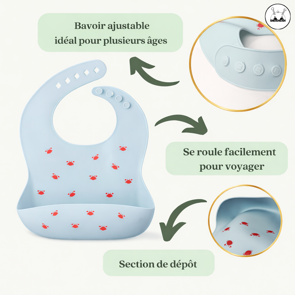 bavoir ajustable et se roule facilement pour voyager
