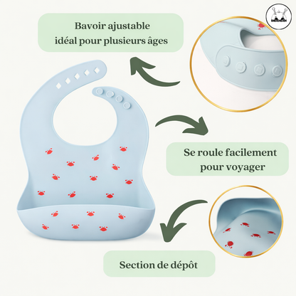 bavoir ajustable et se roule facilement pour voyager