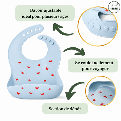bavoir en silicone ajustable et se roule facilement pour voyager