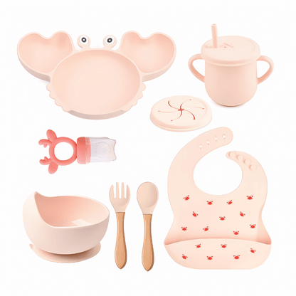 Ensemble de vaisselle en silicone pour bébé 9 pièces beige rosé