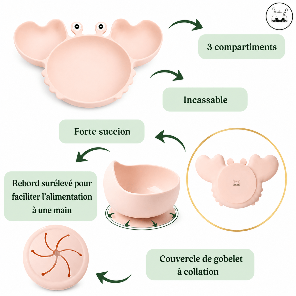 bol et assiette en silicone à ventouse avec forte succion