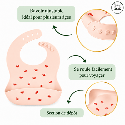 bavoir en silicone ajustable et se roule facilement pour voyager